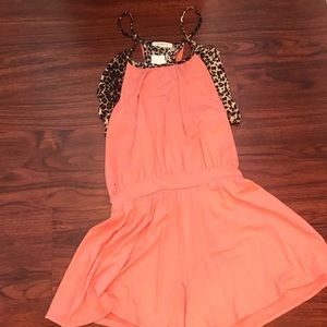 Cherish Peach/leopard underlay Short-Romper